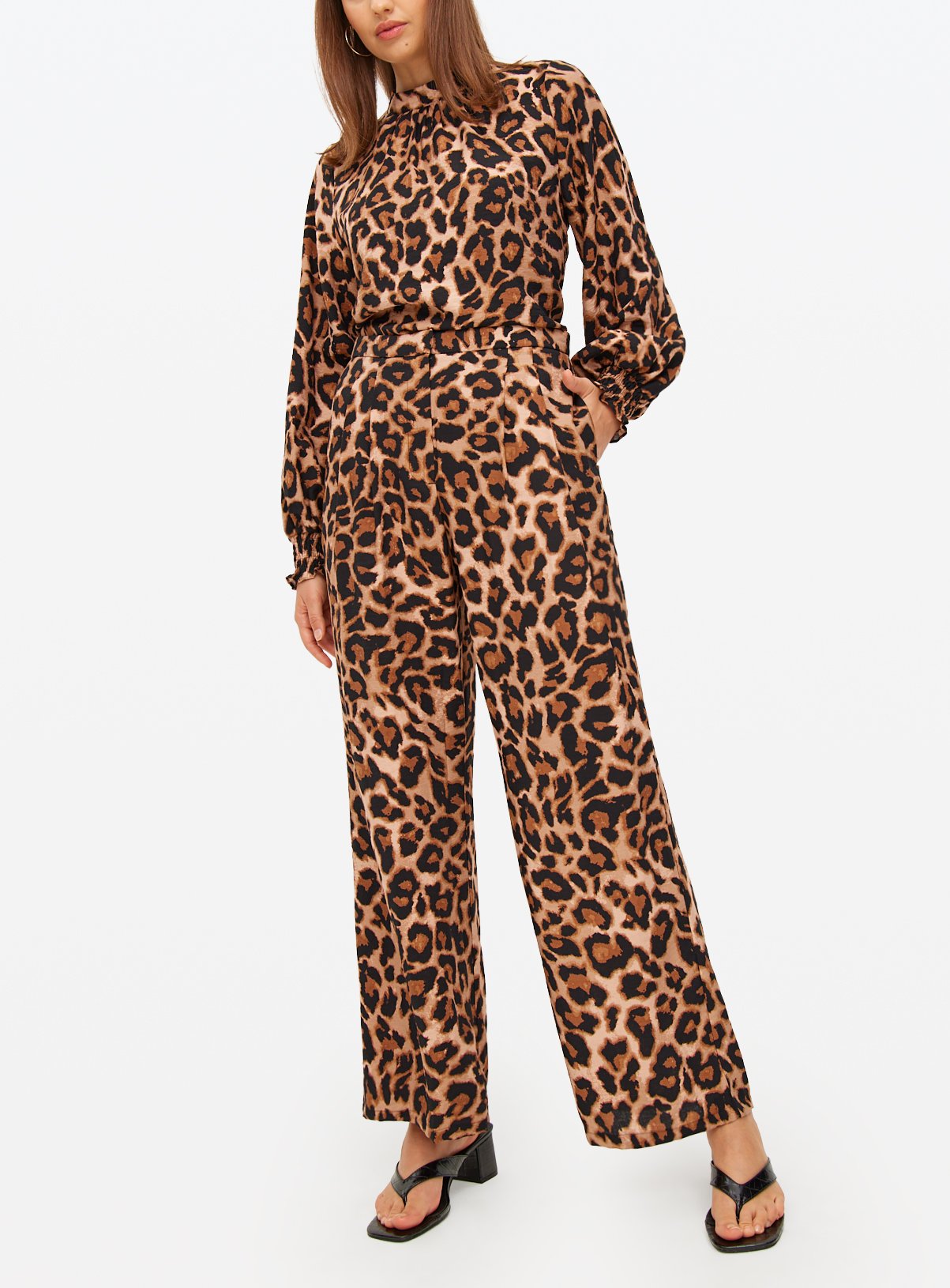 Animal Printed Wide Leg Co-ord Trousers  12R - Image 1 thumbnail